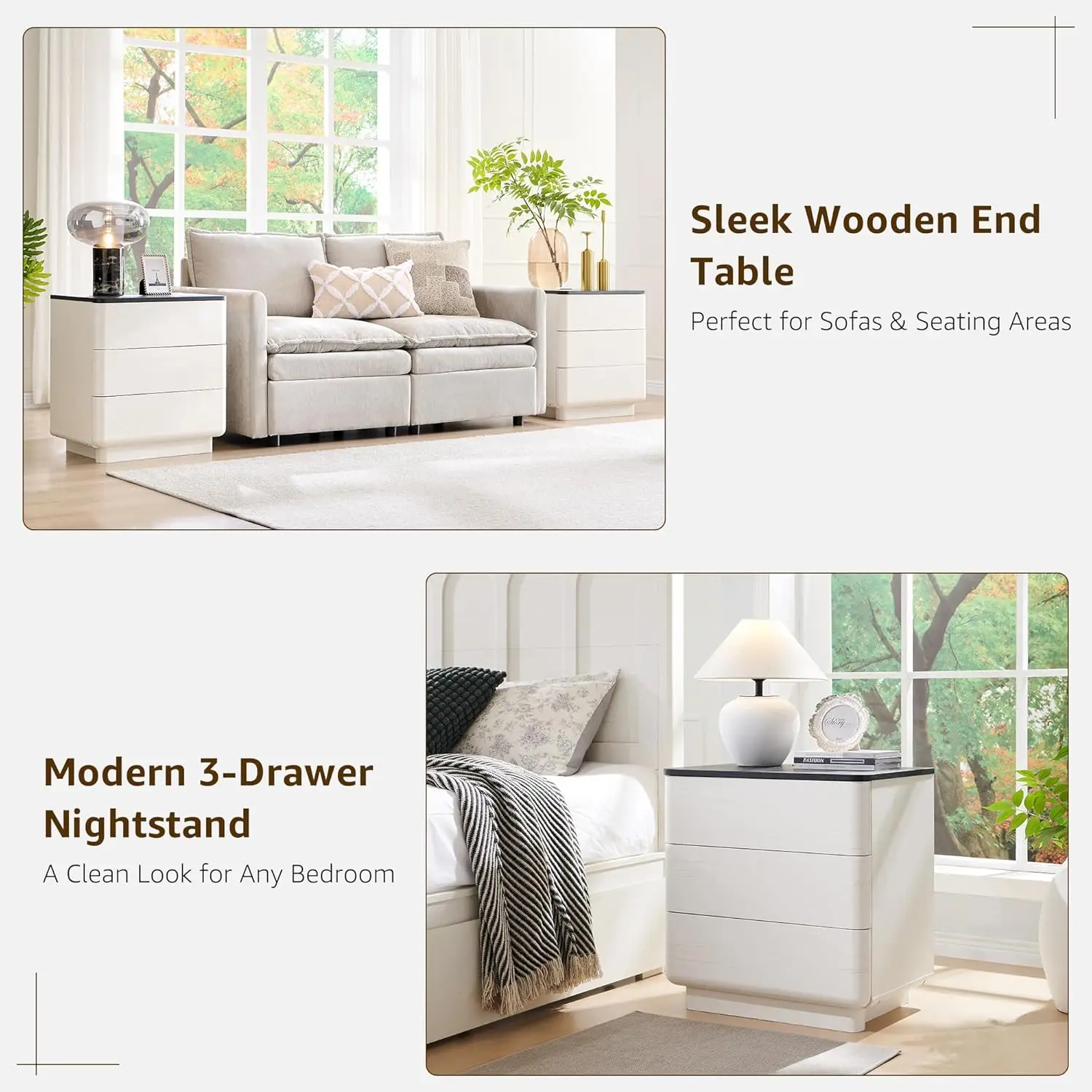 طقم منضدة حديثة مقاس 22 بوصة مكون من قطعتين مع قاعدة شحن، و3 أدراج قابلة للفتح، باللون الأبيض الفاتح #3