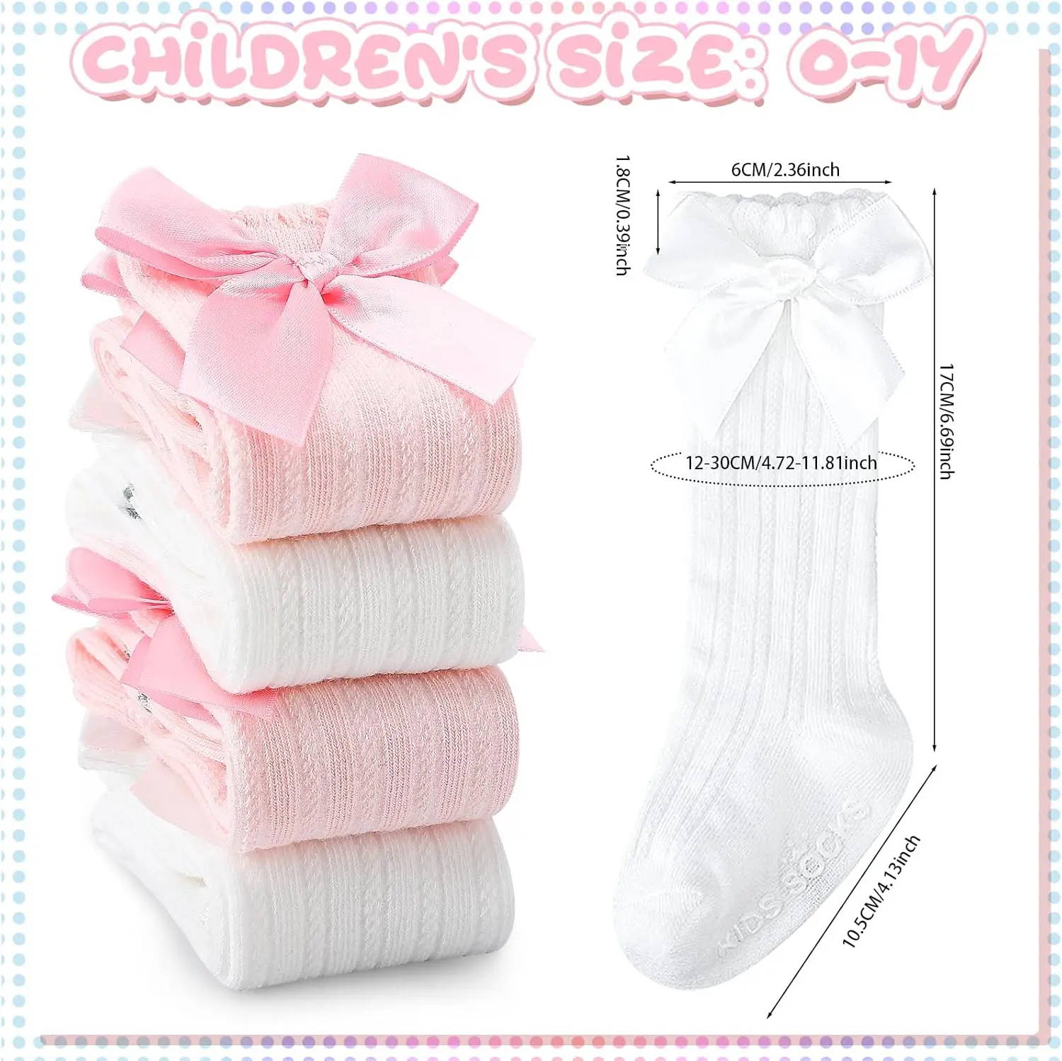 Baby Girls Knee High Socks Newborn Girl Bow Ruffle Long Infant Non-Slip Socks