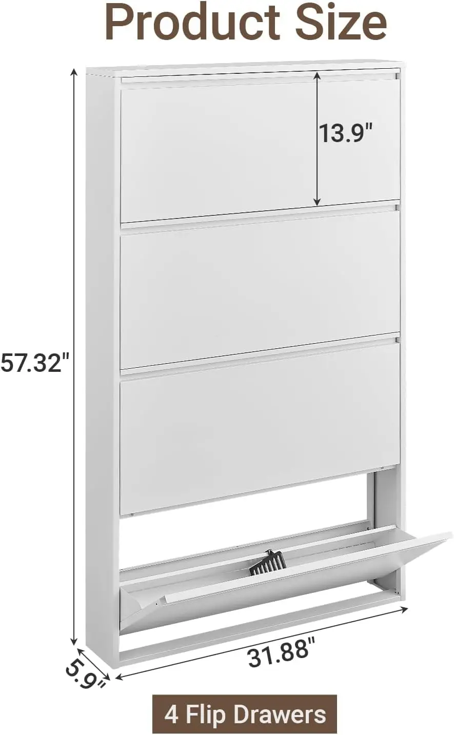 Metal Shoe Cabinet 4 Flip Drawers Slim Wall Mounted Storage Organizer Entryway Hallway White, Customized