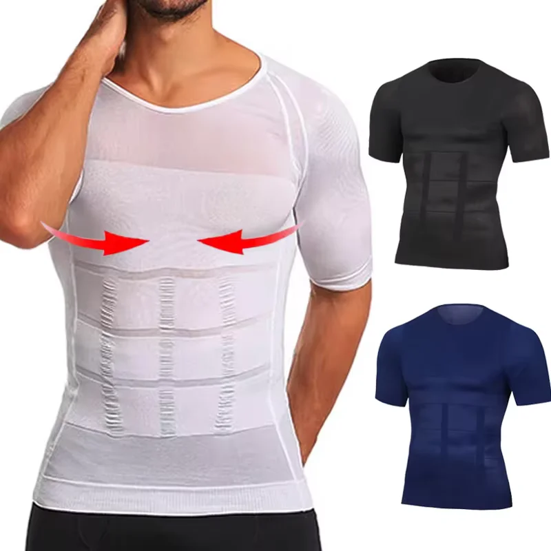Men's Compression Short Sleeve Shirt Tummy Control Breathable Sweat Wicking Slim Top Fitness Sports Running Daily Casual Wear