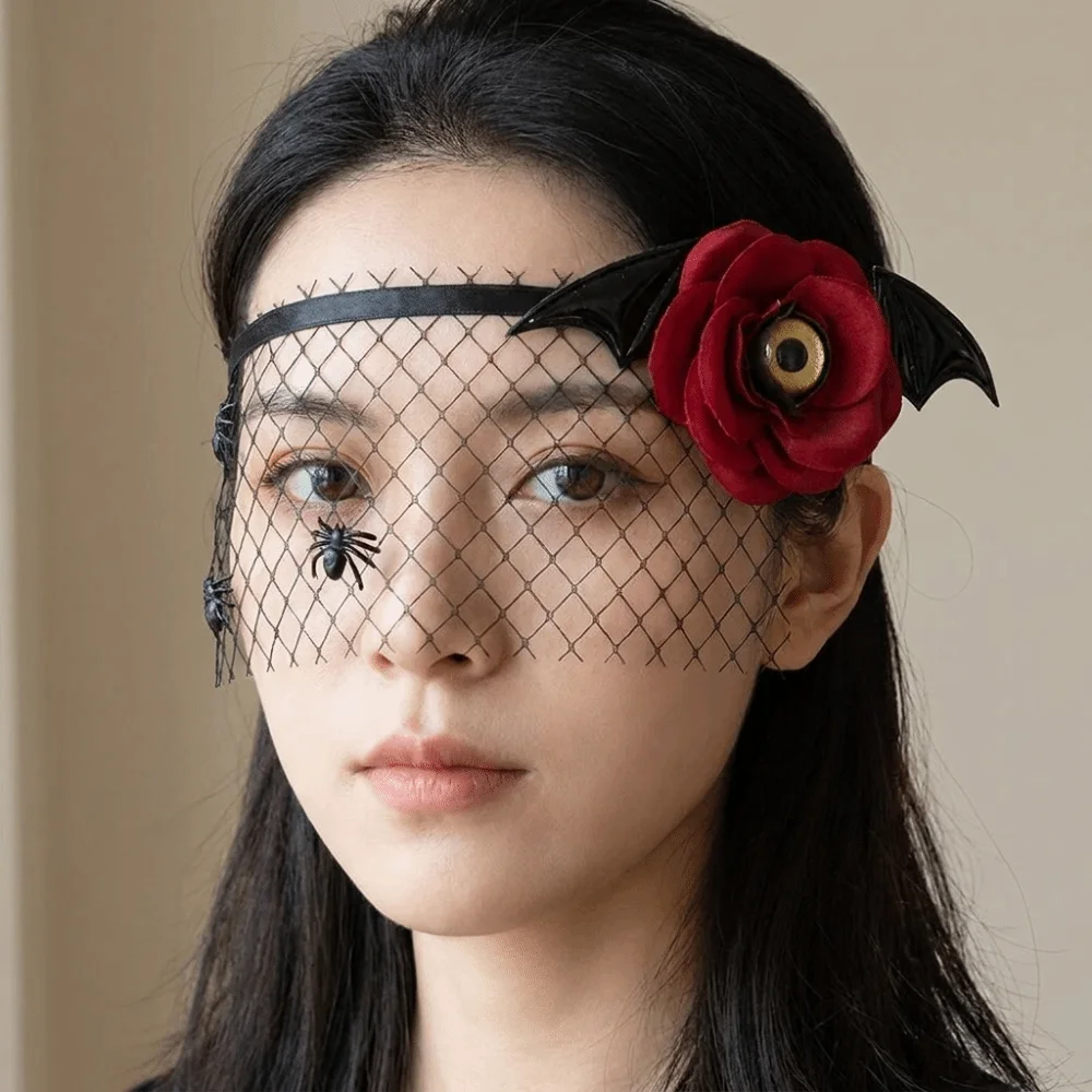 Novelty Flower Half-Face Lace Mask Mesh Hollow Masquerade Mask Veil spider Feather Mask Girl