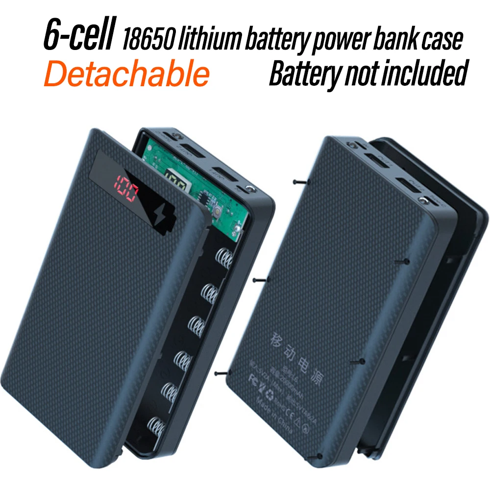 6 Cell 18650 Detachable DIY Power Bank Kit Solder-Free Mobile Power Supply Shell Replaceable Battery Design Without Battery