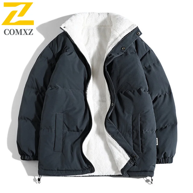 

2025 Men's Winter Padding Coat Trendy Harajuku Fleece Soft Warm Parka Outdoor Snow Cold-proof Lamb Fleece Padded Jacket Cotton