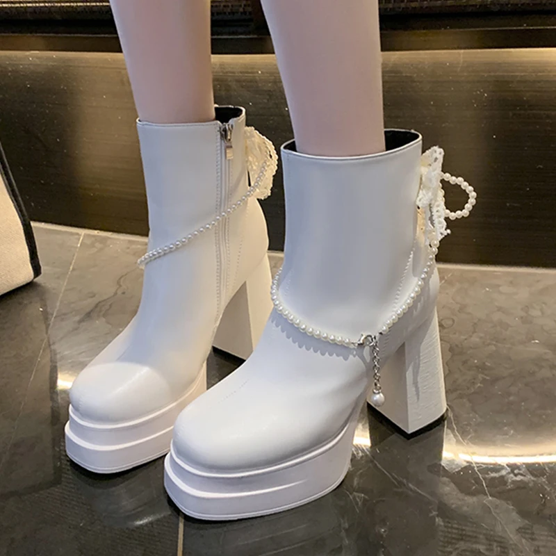 مطرز النساء حذاء من الجلد أحذية عالية الكعب منصة الأحذية الجلدية 2025 شتاء جديد فستان أنيق أحذية مثير مضخات تشيلسي الأحذية #3