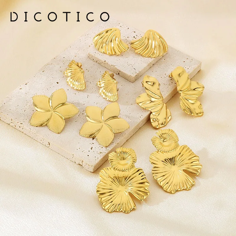 Gold Color Flower Stud Earrings for Women Stainless Steel Large Petals Earring Women's Wedding Drop Ear Jewelry Wholesale