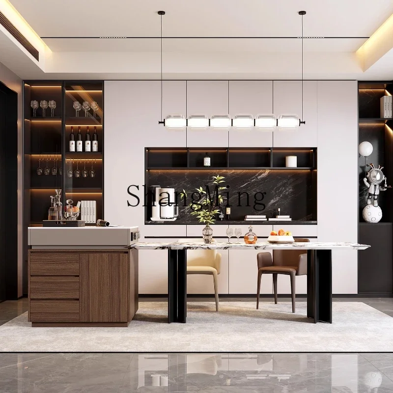 SM modern simple island table single cabinet solid wood movable kitchen narrow island table integrated