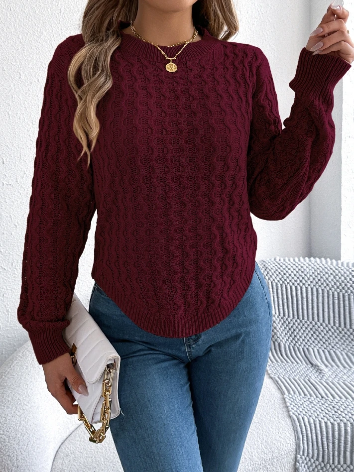 2024 New Autumn Winter Casual Versatile Solid Fried Dough Twists Lantern Sleeve Irregular Pullover Sweater