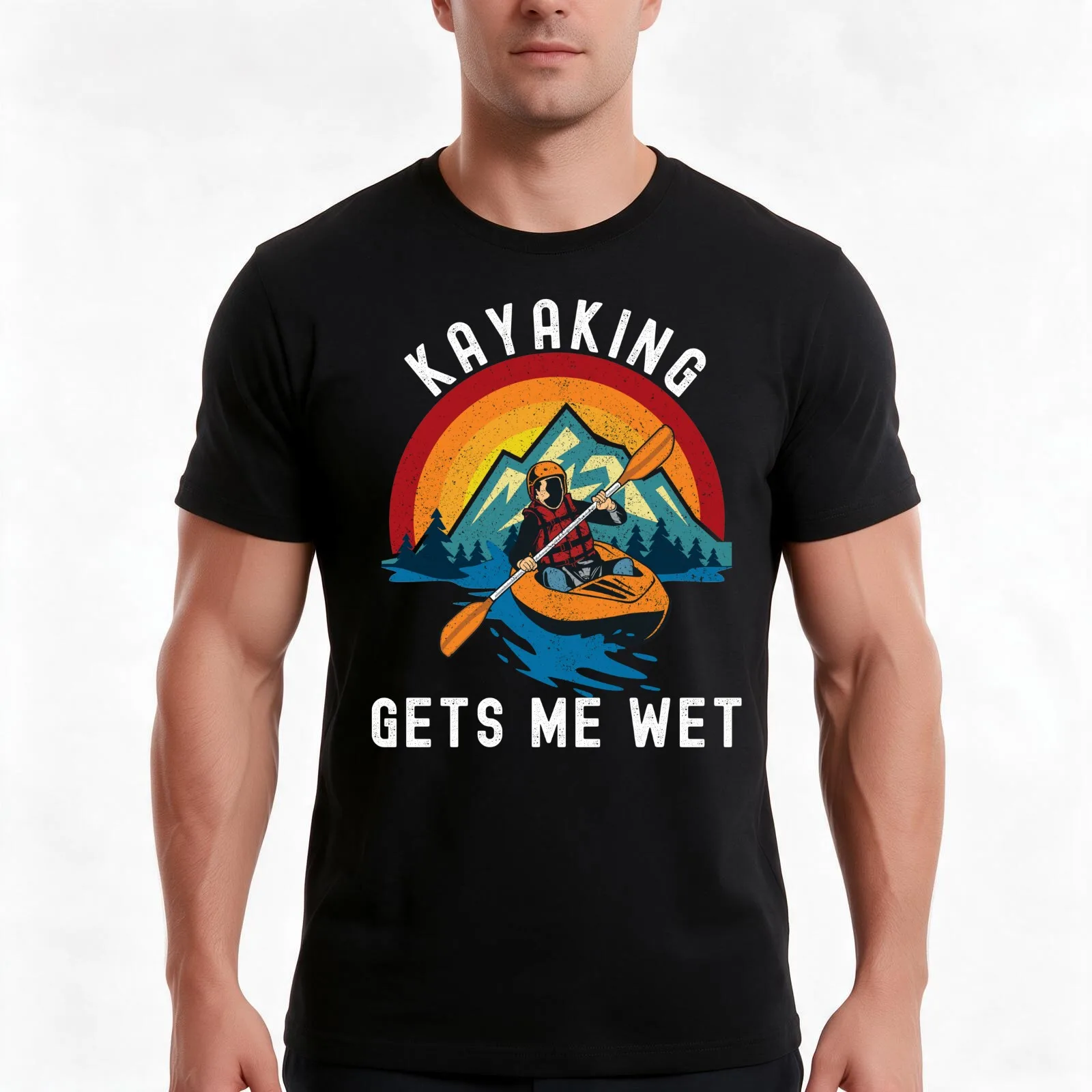 Kayaking Gets Me Wet T-Shirt, Summer Casual Cotton Tee, Oversized Streetwear Tops, Vintage Graphic Print, Loose Fit Short Sleeve