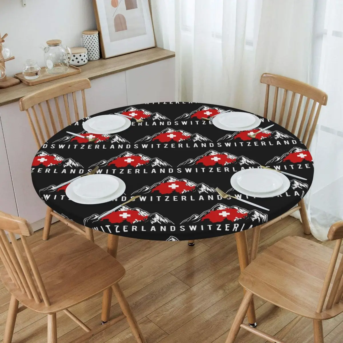Swiss Switzerland Flag Waterproof Round Tablecloth Oilproof Table Cloth for Kitchen Events Dining Table Cover