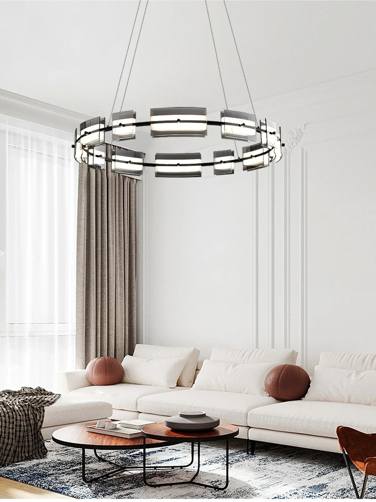 Nordic Personalized Design Hall Living Room Dining Room Light Luxury Bedroom Simple and Creative Circular LED Glass Chandelier