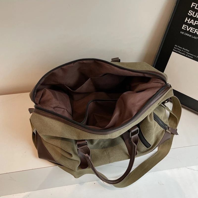 Unisex Canvas Weekender Tote Bag with Large Capacity Durable Vintage Convertible Travel Overnight Shoulder Duffel Bag