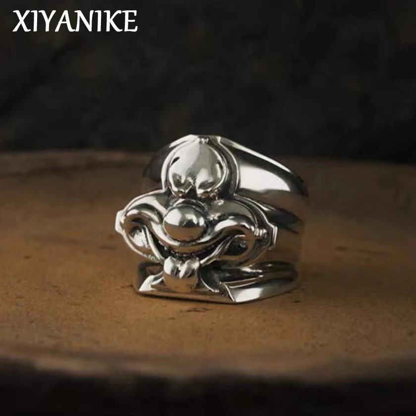 

XIYANIKE Men Women Vintage Thai Silver Clown Cuff Finger Rings Gothic Punk Fashion New Jewelry Gift Party Rock anillos mujer