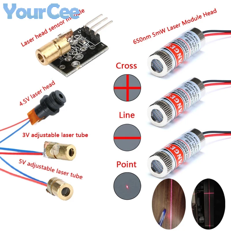 2pcs 650nm 5mW Red Point/Line/Cross Laser Module Head Glass Lens Focusable Focus Adjustable Laser Diode Head Industrial Class