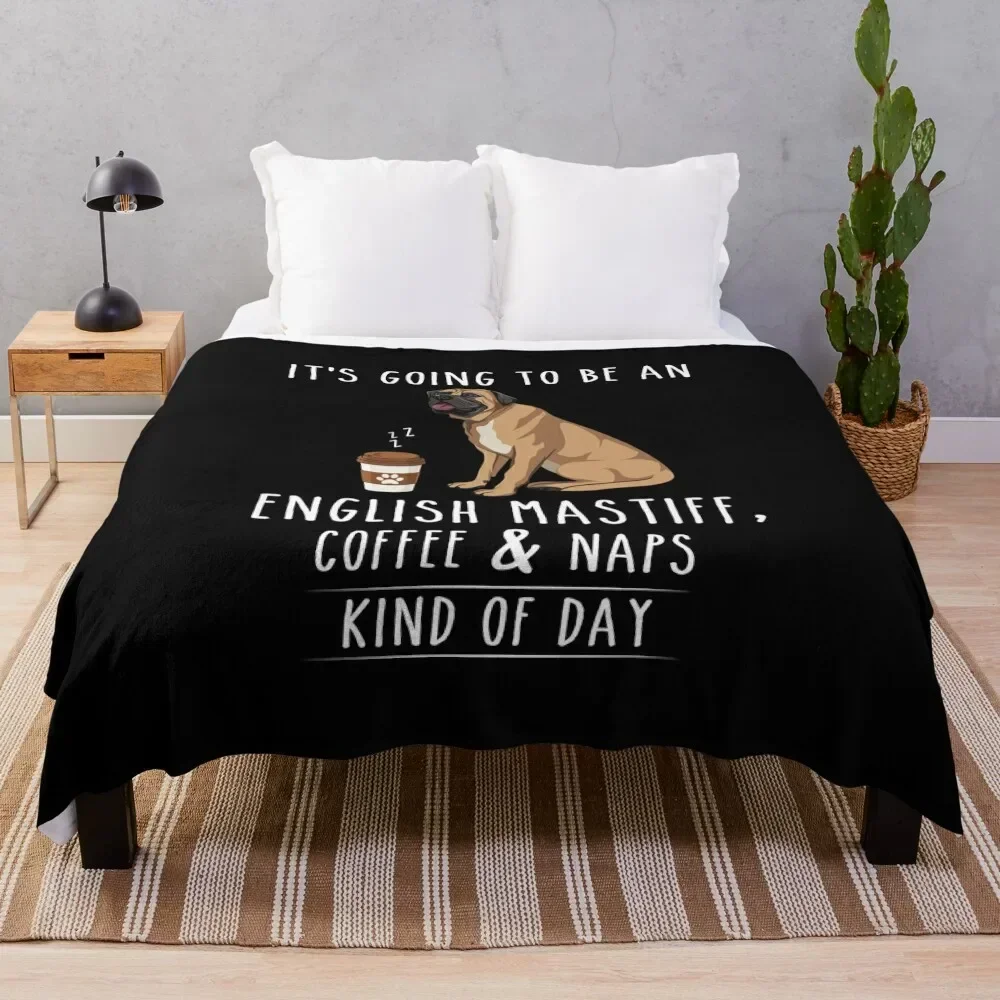 

English Mastiff, Coffee and Naps Funny Throw Blanket Bed linens Cute Shaggy Plaid on the sofa Blankets