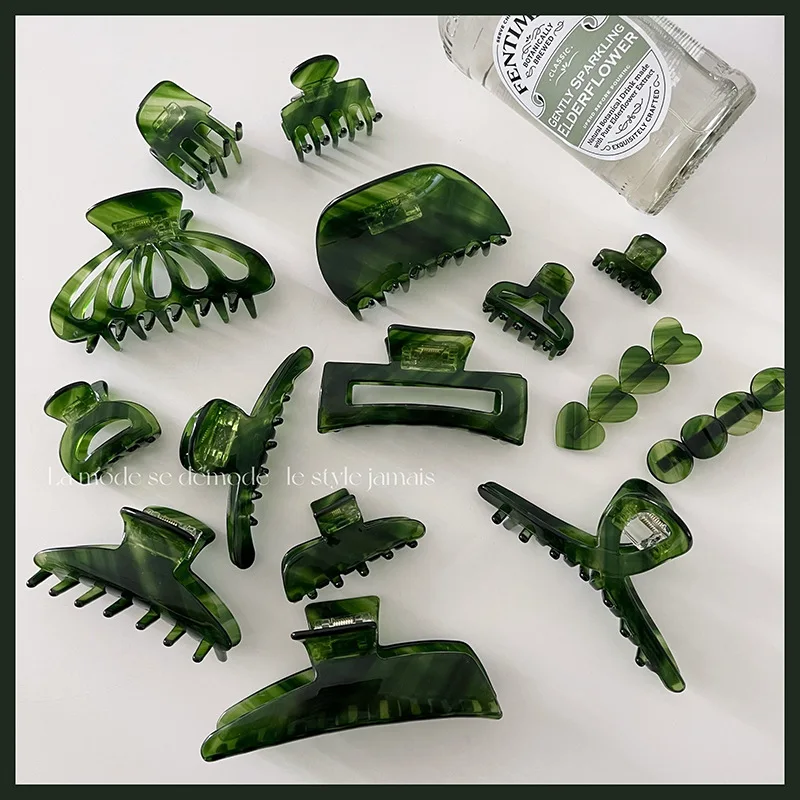 High-quality green twill acetate grab clip gentle back of the head shark clip bath clip hairpin headwear