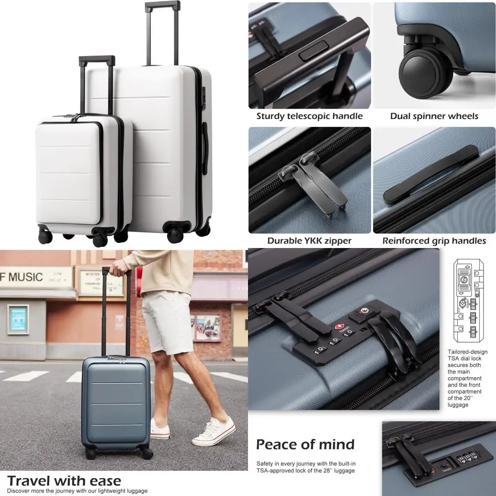 

Набор ручной клади Spinner из материала ABS + ПК с карманами и отделениями, белый, комплект дорожного чемодана из двух предметов