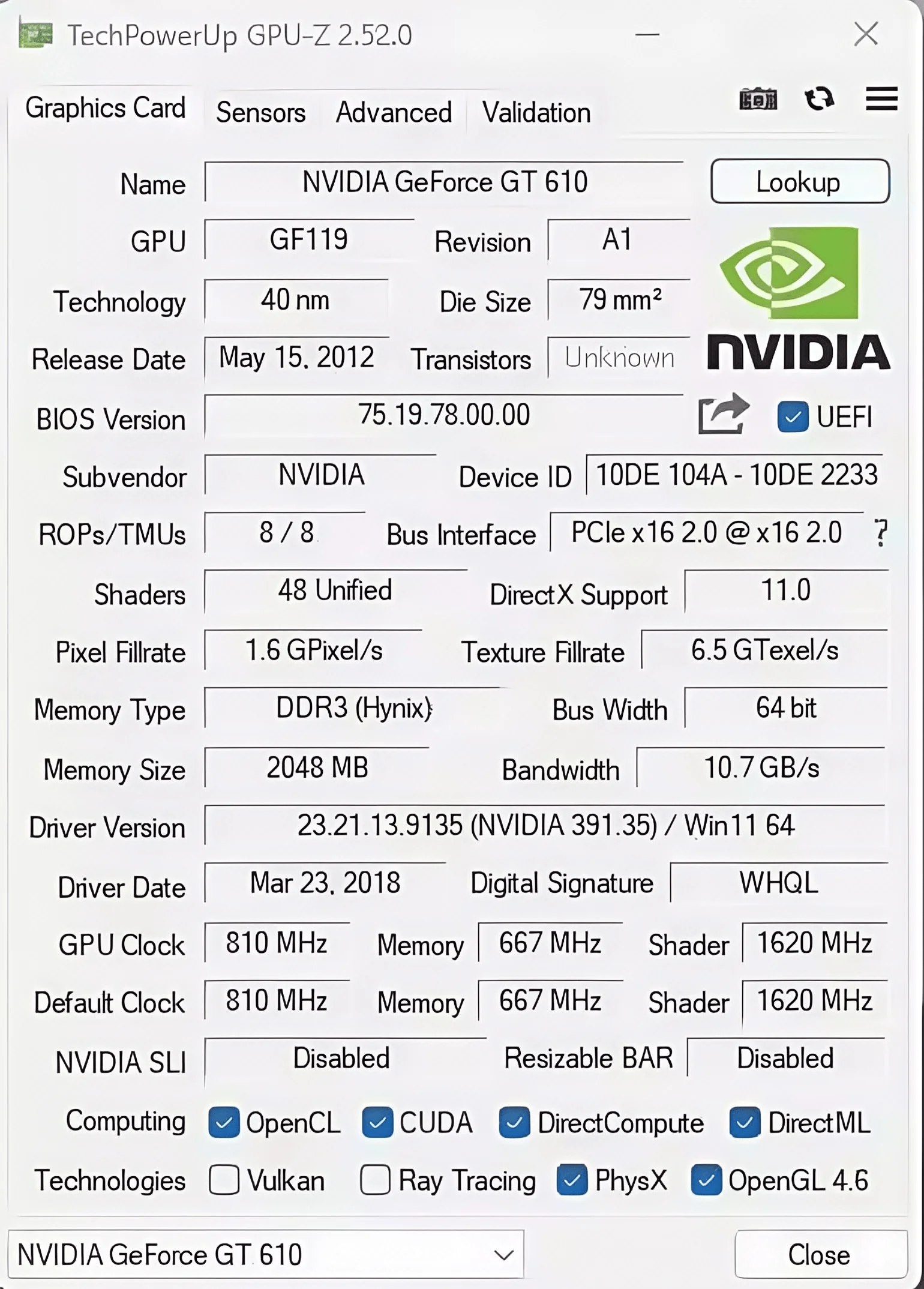 بطاقة رسومات MLLSE NVIDIA GeForce GT 610 سعة 2 جيجابايت GDDR3 HDMI DVI VGA 64 بت