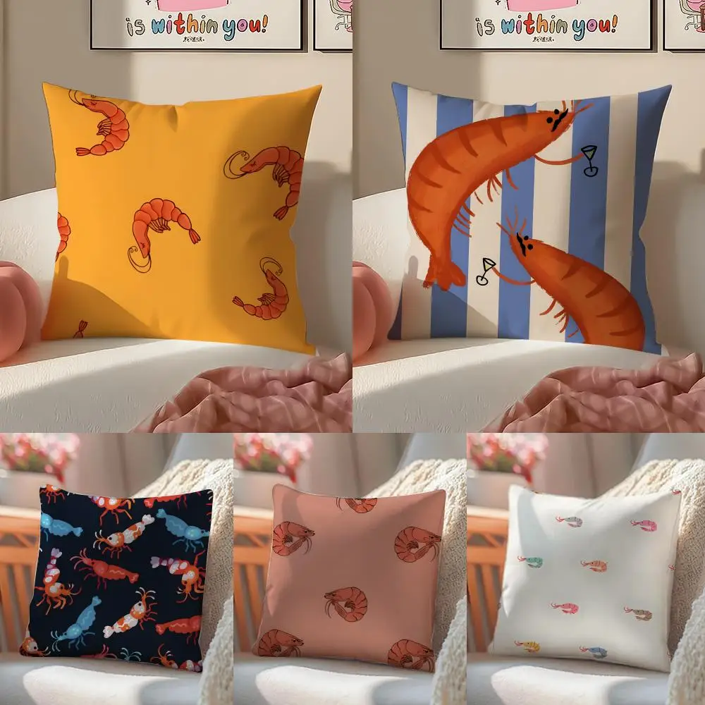 shrimp illustrations Cushion Cover Linen Pillowcase Cover Soft Decor for Sofa Home Room