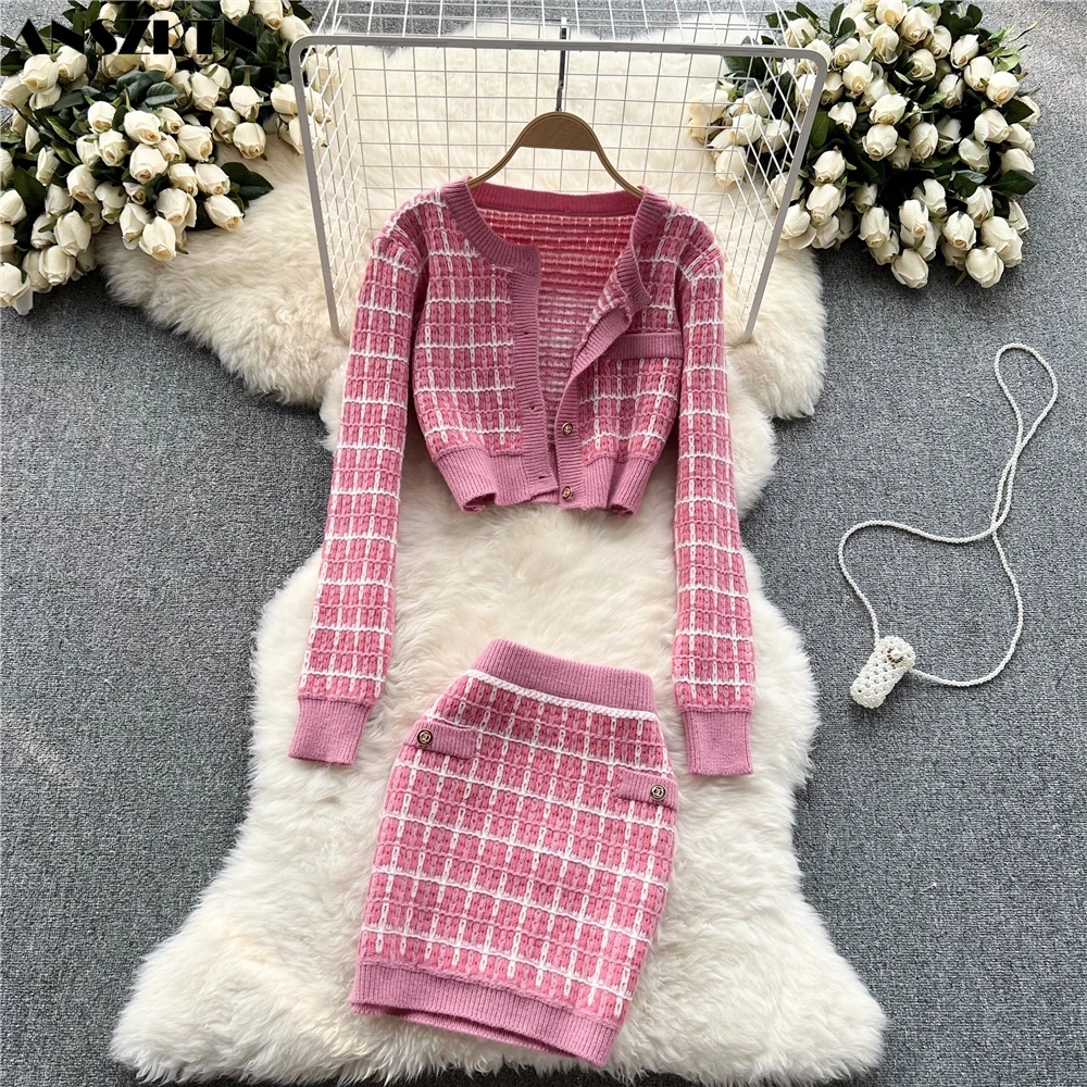 ANSZKTN Sweet Spice girl pure pleated hip wrapped sling mini dress two piece set casual retro Polo neck short coat autumn