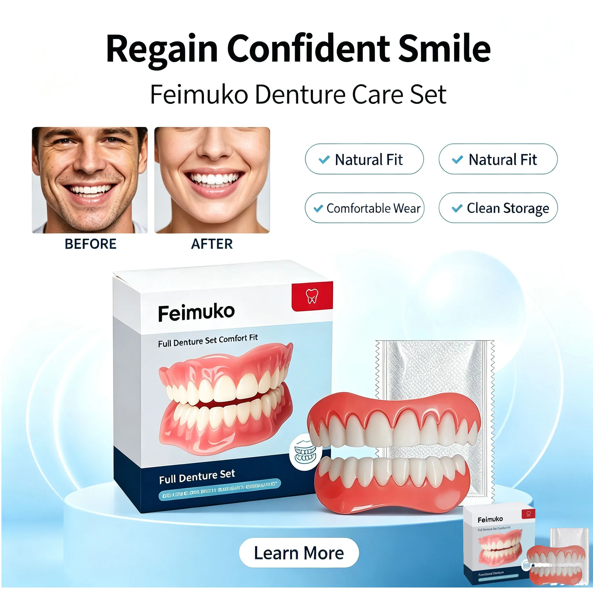 Simulated Comfort Denture Set Perfect Fit Natural Looking Teeth Easy Application Daily False Teeth Maintenance2026