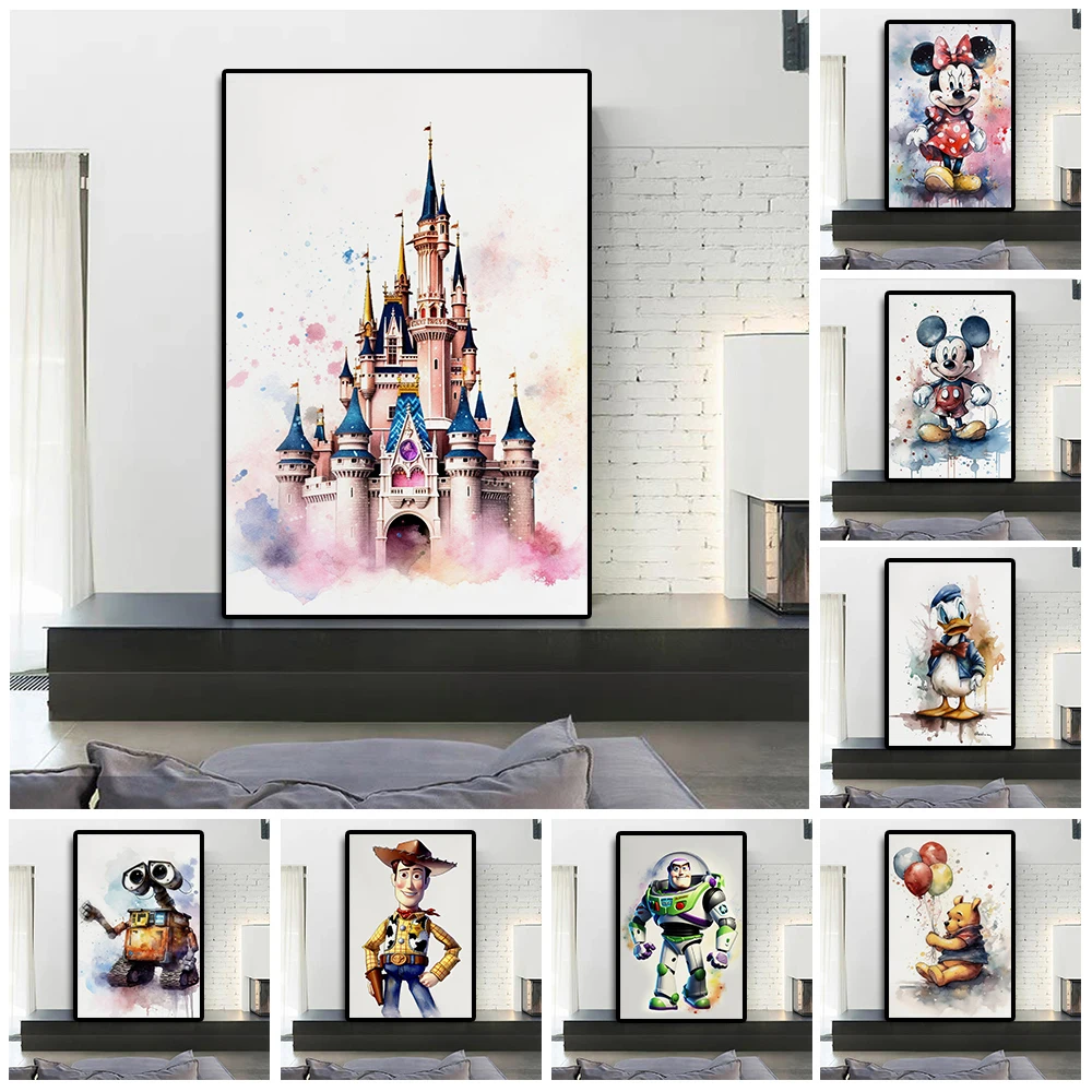 Disney Cartoon Toy Story Watercolor Poster Abstract Mickey Minnie Mouse Graffiti Canvas Painting Disneyland Wall Art Room Decor