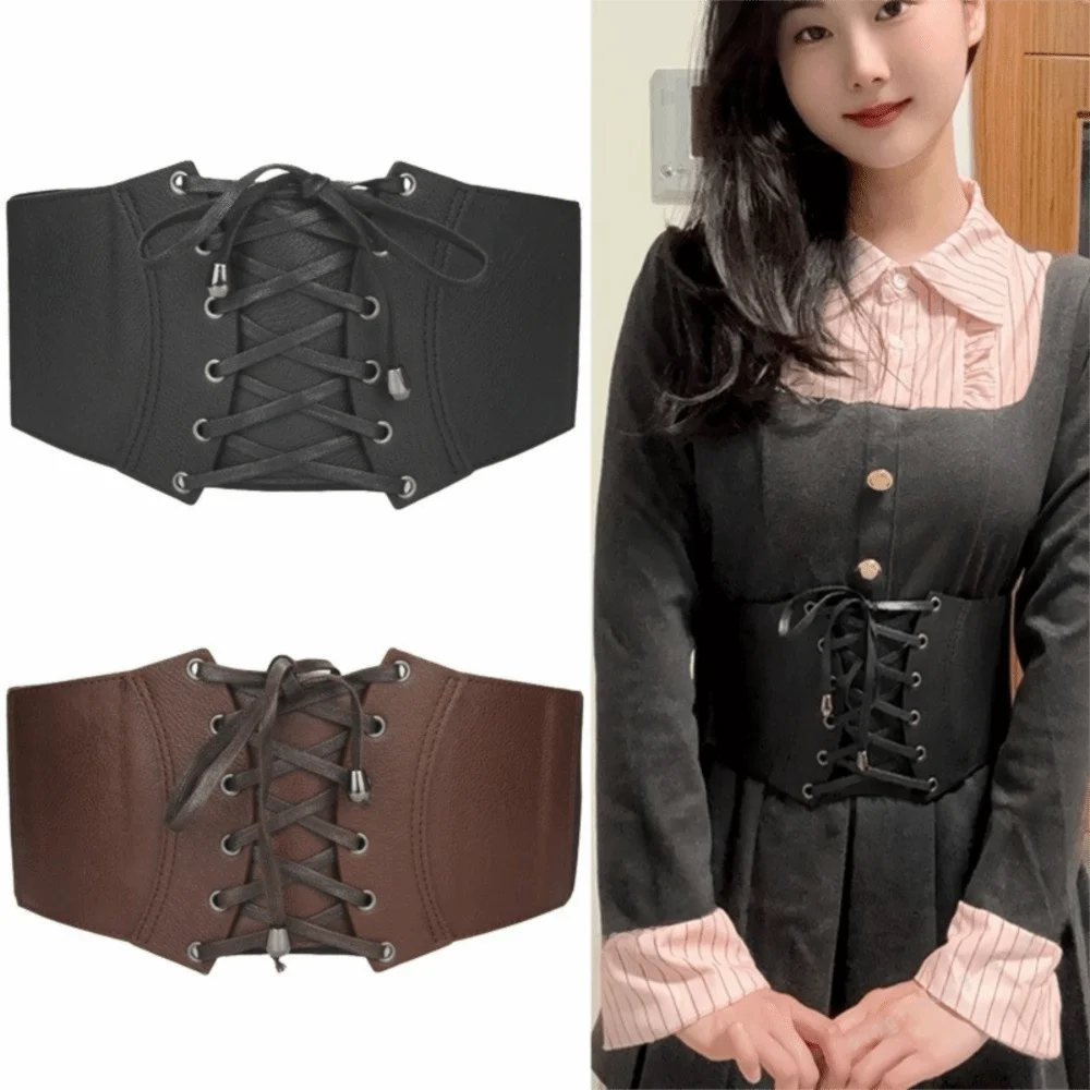 

Корсет из искусственной кожи в стиле ретро, однотонный эластичный широкий пояс для похудения, ковбойское платье с поясом в стиле вестерн