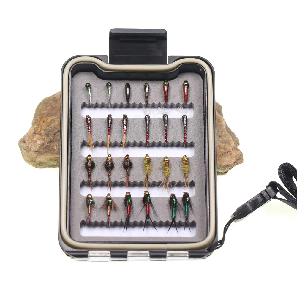 ICERIO 24pcs Fly Fishing Flies Kit Assortment Handmade With Pheasant Tail Epoxy Buzzer Copper John Perdigon Trout Fishing lures