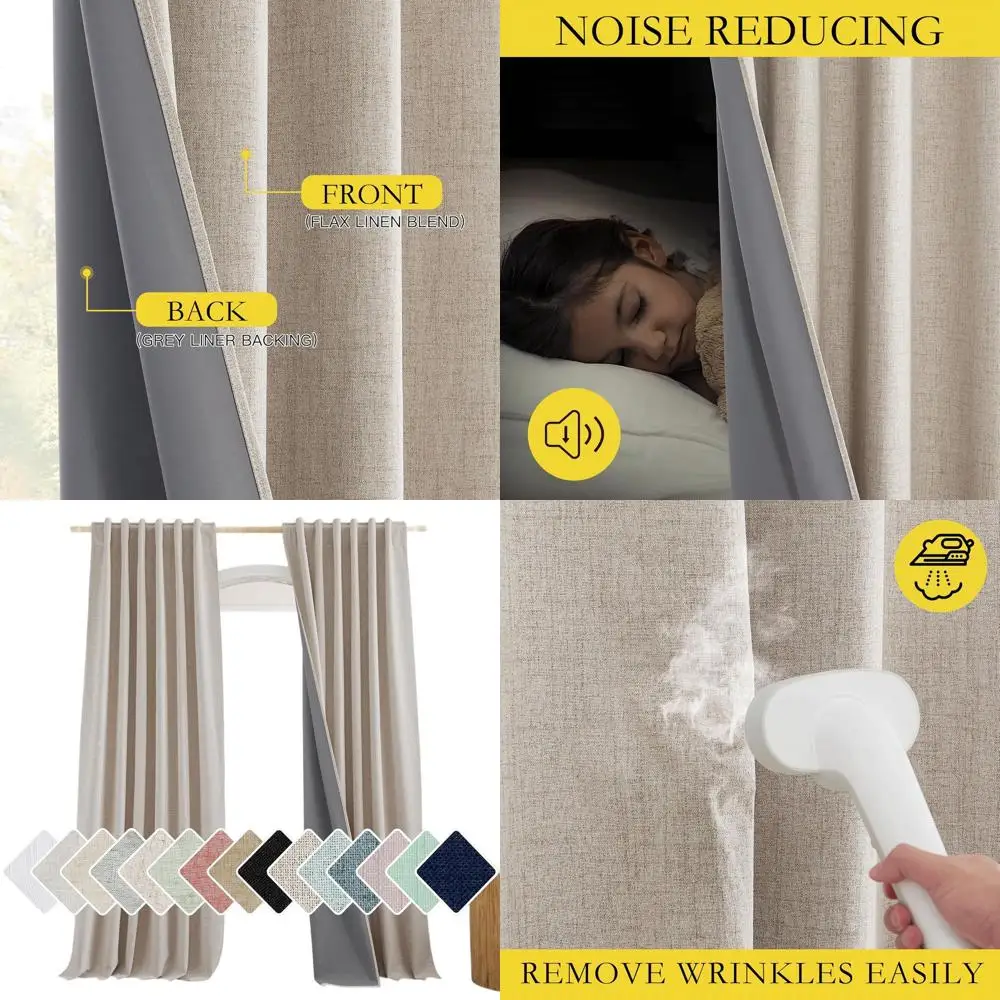 Tende oscuranti in lino naturale con rivestimenti termici, 102 lunghe, 52 larghe, per soggiorno, stile fattoria