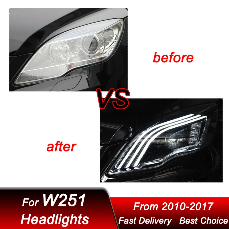 Car Headlights For Mercedes-Benz R class W251 2010-2017 Maybach style LED Auto Headlamp Assembly Projector Lens Accessories Kit