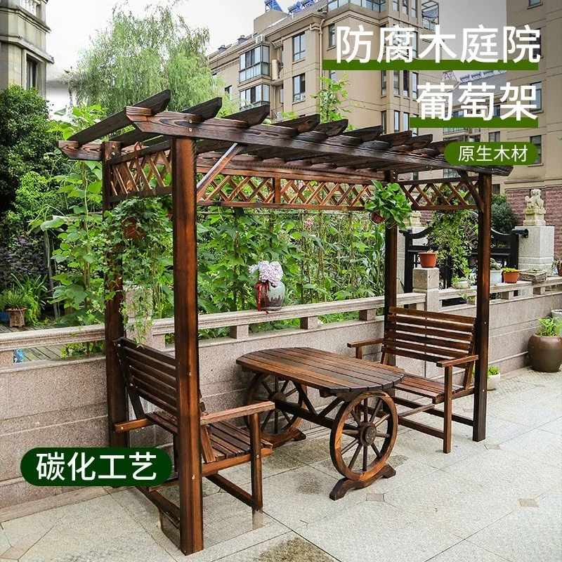 Grape rack outdoor courtyard preservative wood pavilion, simple outdoor solid wood pavilion for home use