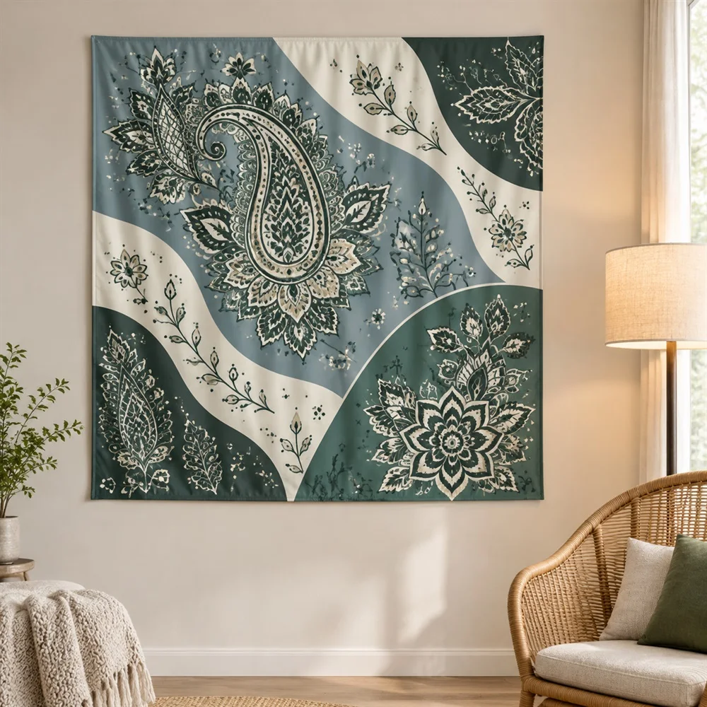 VIKAMA Henna Mehndi Lace Tapestry Wall Hanging, HD Print Washable Wall Art, Indian Boho Decor for Bedroom Living Room Dorm Yoga