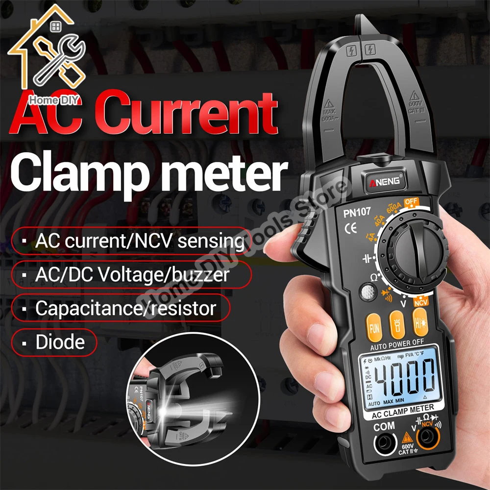 ANENG PN107 4000 Counts Digital Clamp Meter 600A AC Current Tester Voltmeter Ammeter NCV Diode Professional Electrician Tools