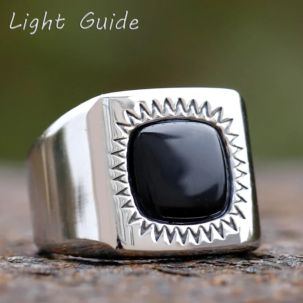 2024 new Stainless Steel Fashion Turkey Square With Black Zircon Ring Geometric For Anniversary Party Wedding Men\'s Anels Luxury