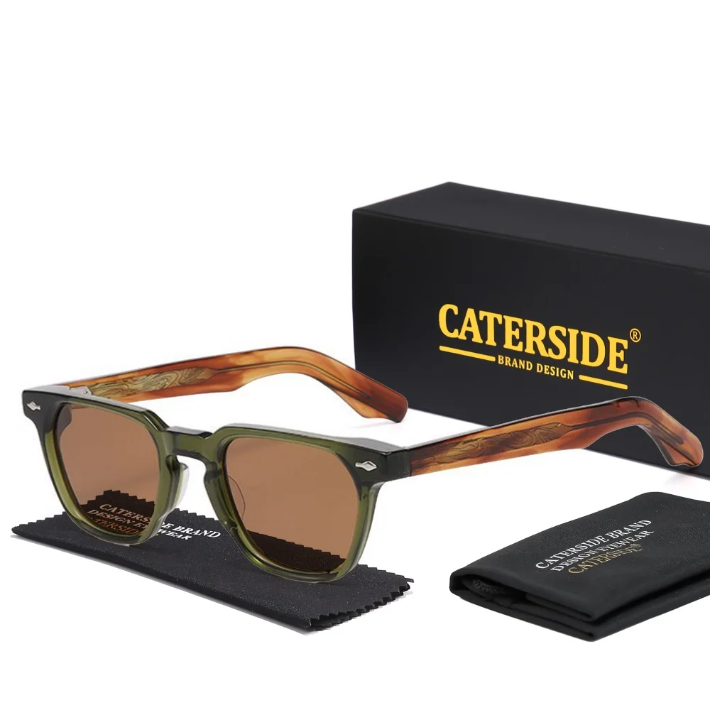 CATERSIDE Vintage Men's Luxury Polarized Sunglasses High-Quality Acetate Square Frame Women's Outdoor Travel Driving Glasses