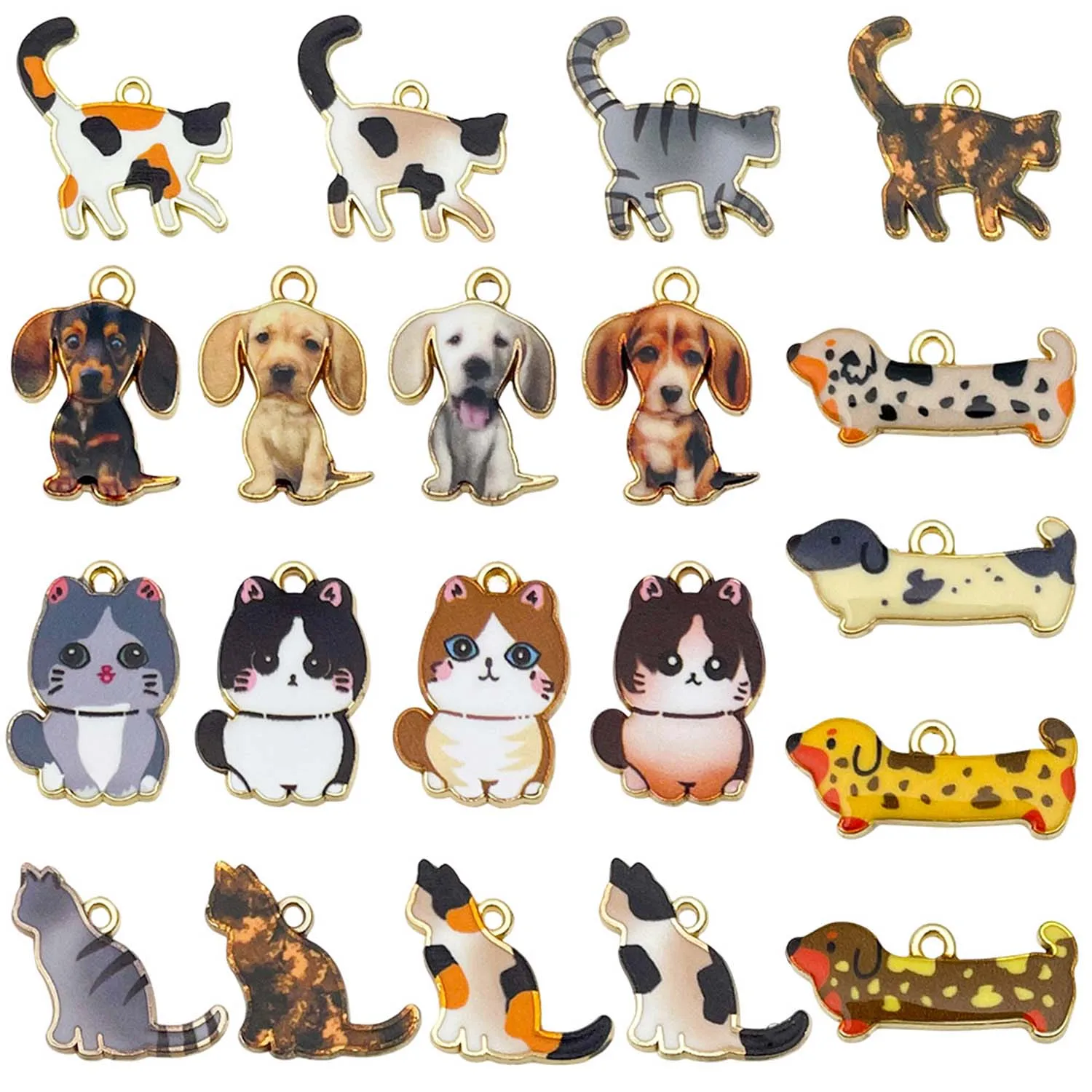 10/20pcs Enamel Cute Cartoon Cat Dog Charms Alloy Animal Pendants for DIY Bracelets Necklaces Earrings Jewelry Making Accessory