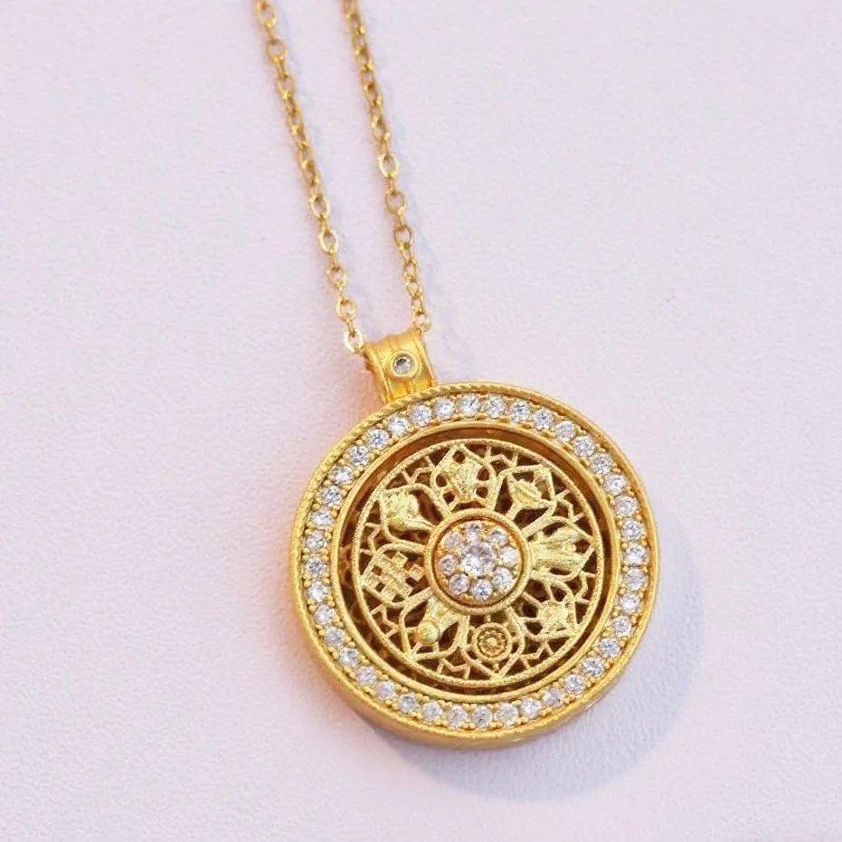 الذهبي تدوير ثمانية كنوز البوصلة قلادة للرجال النساء فتاة الفولاذ المقاوم للصدأ سلسلة كريستال قلادة قلادة مجوهرات هدية #3