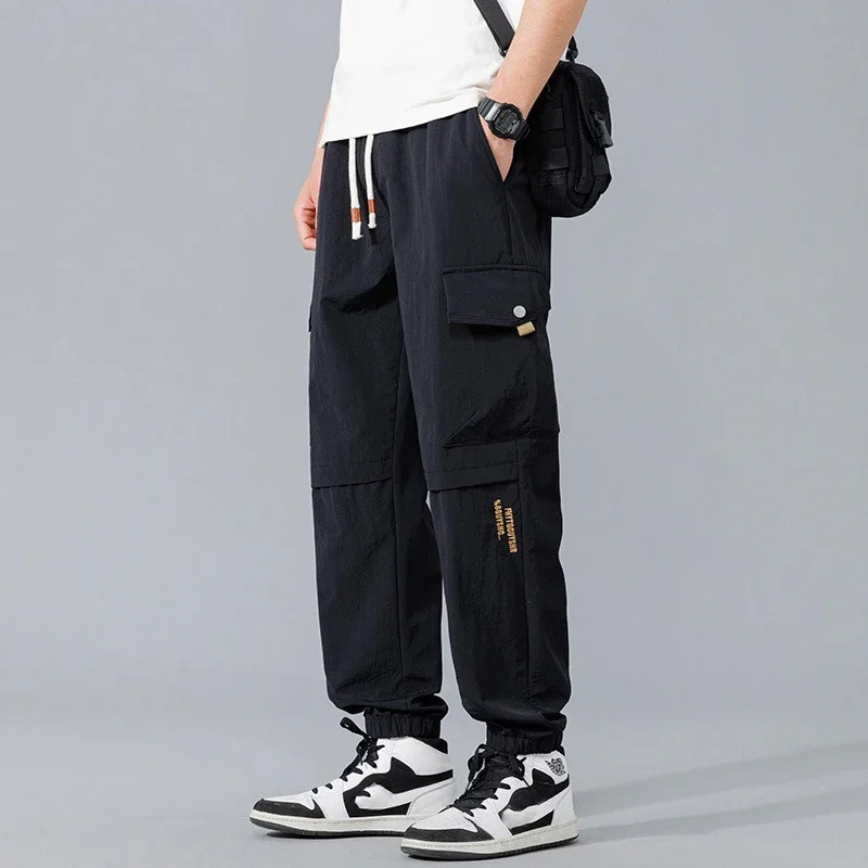 

Pop Japanese Streetwear Spring Sports Joggers Men Baggy Elastic Waist Multiple Pockets Cargo Pants Men Casual Sweatpants Male