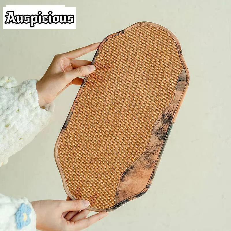 Chinese Style Ribbed Rattan Pattern Ruyi Straw Woven Tea Mat Tea Cloth Dry Tea Mat Coaster Zen Kung Fu Teaset Bamboo Mat Holder