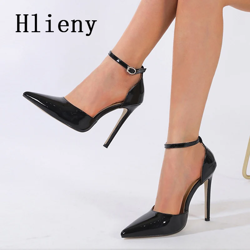 Hlieny Size 35-42 Black Patent Leather Designer Pointed Toe Stiletto Pumps Women Fashion High Heels Party Stripper Prom Shoes