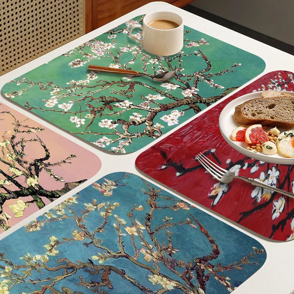 Almond Blossoms Van Gogh Coffee Mat Dish Draining Mat Drying Mat Quick Dry Bathroom Drain Pad Kitchen Faucet Placemat