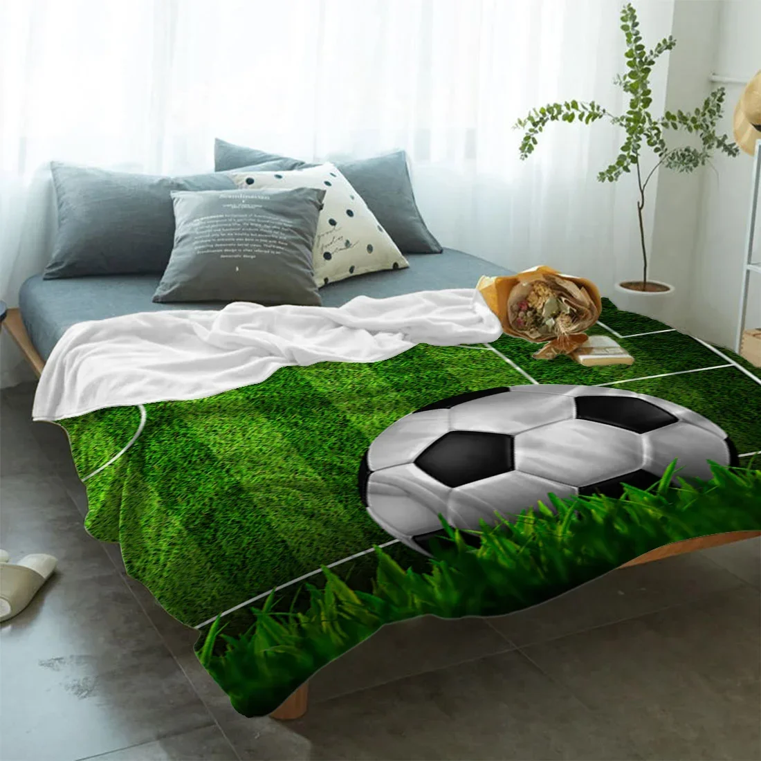 Soccer Football Game Competition In Gymnasium Bedspread Blanket High Density Super Soft Flannel Blankets Sofa Bed Car Portable