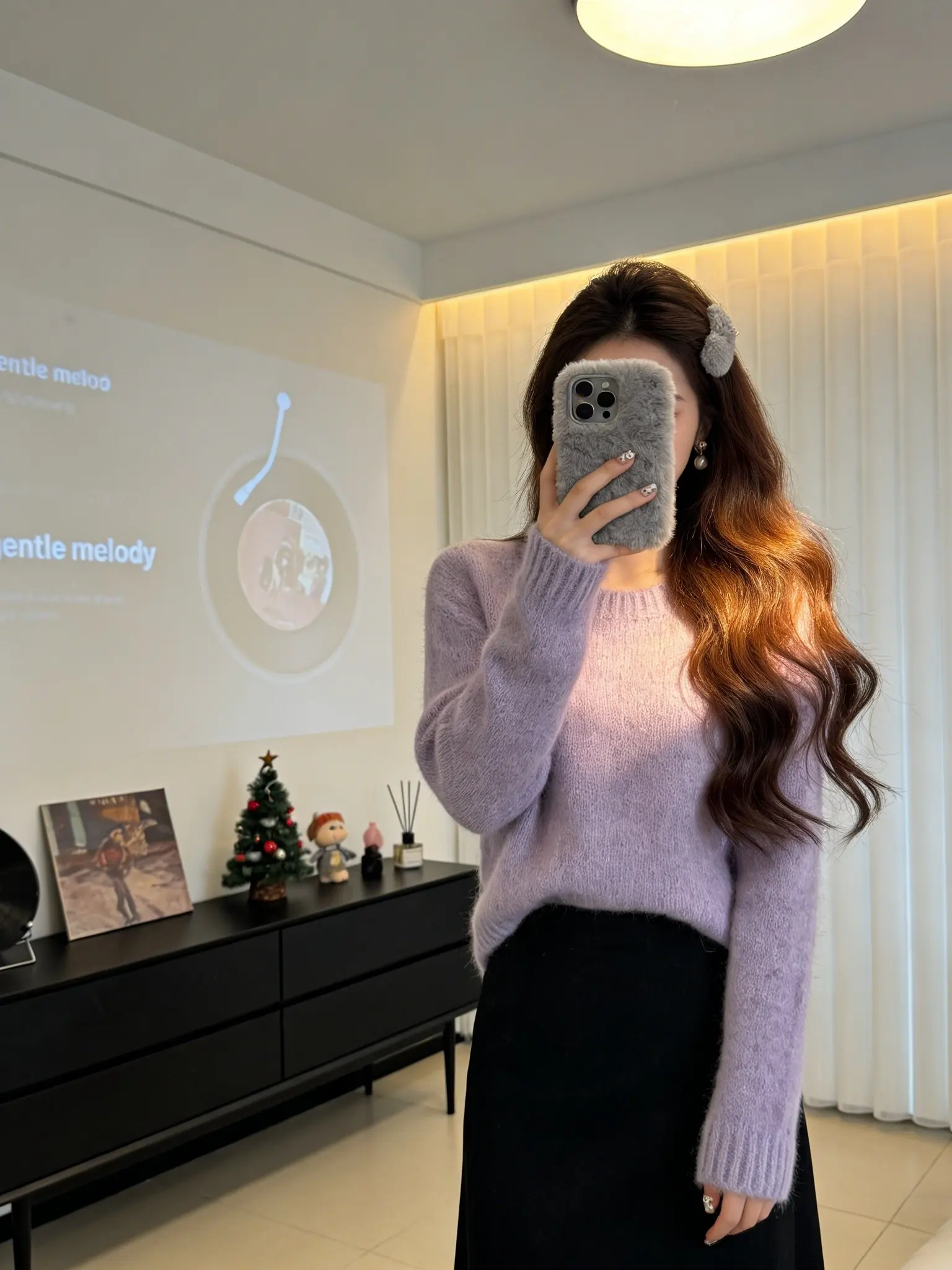 

Women's round Ne Knitted Sweater Soft Fufu adient Purple Color Loose Sle Autumn Winter Comfortable Long Sve Top