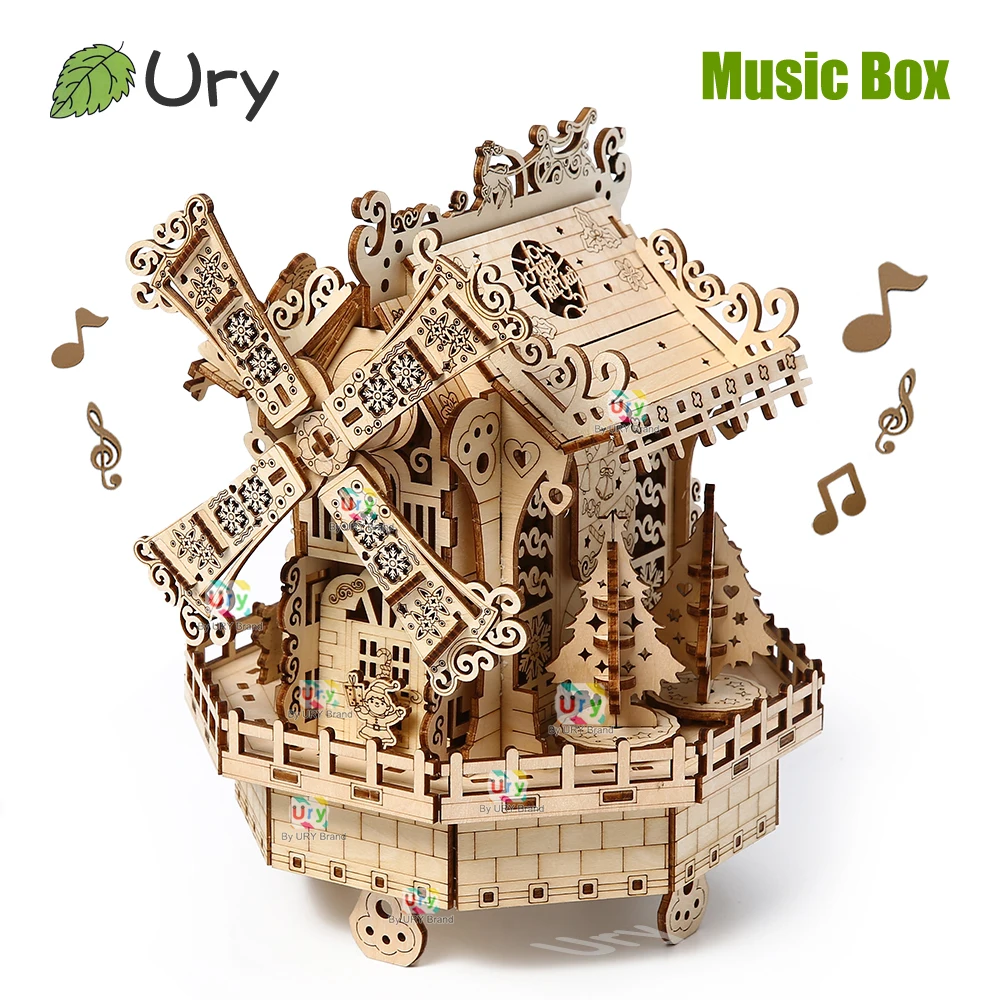 

Деревянный 3D-пазл Ury: Эльфийский домик с вращающейся ветряной мельницей, музыкальная октавная коробка, модель-конструктор для сборки своими руками, игрушка-подарок для детей и взрослых