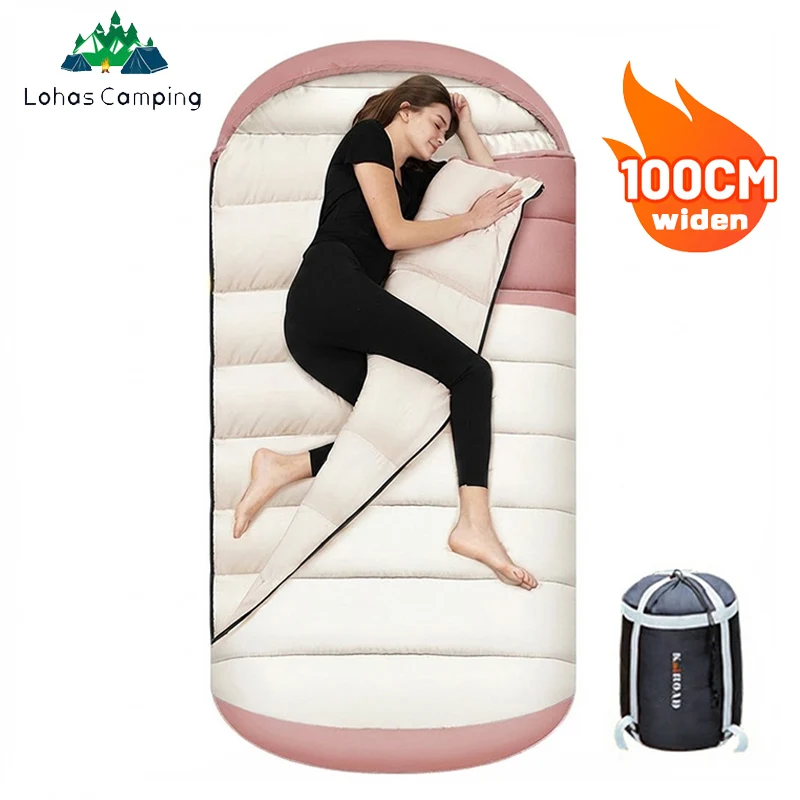 

Lohascamping, большой спальный мешок для кемпинга шириной 100 см, легкий 3-сезонный свободный расширенный спальный мешок для взрослых, отдыха, пешего туризма, рыбалки