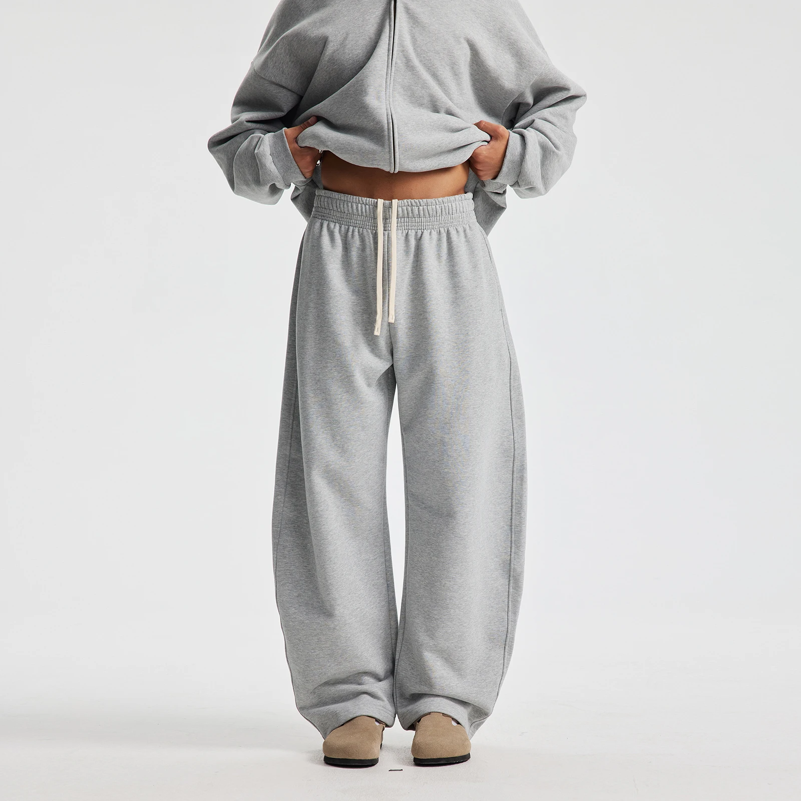 

2025 Autumn Winter Drawstring Wide Leg Joggers Oversized Velvet Casual Fleece Pants Control Warm Bending Knife Sweat Pants