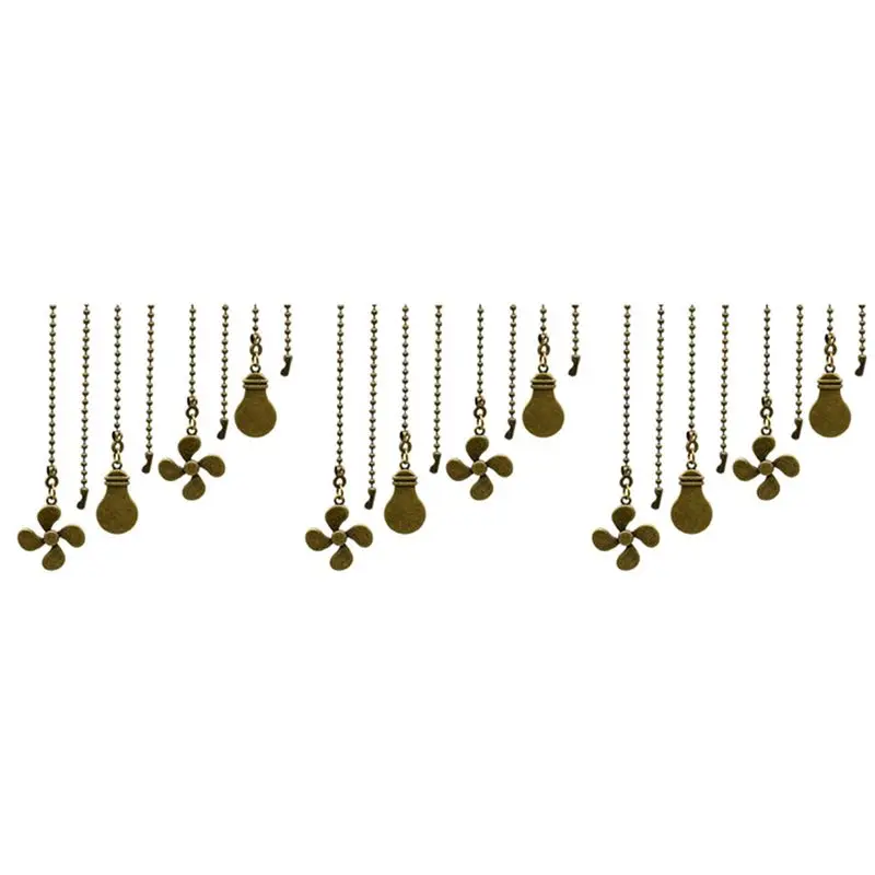 A93E-12Pc Ceiling Fan Pull Chain Set,Bulb And Fan Pattern Pull Chain Extension Fan Pull Chain Pendant 12 Inch(Antique Bronze)