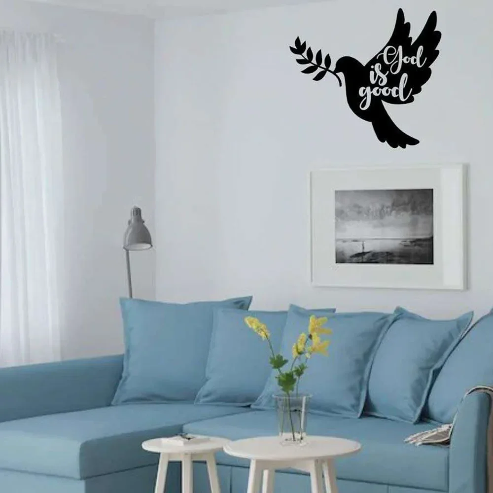 Dove of Peace Metal Wall Decor CutOut Black Sign Pigeon Silhouette GOD IS GOOD Word Plaque Room Dining Study House Decoration