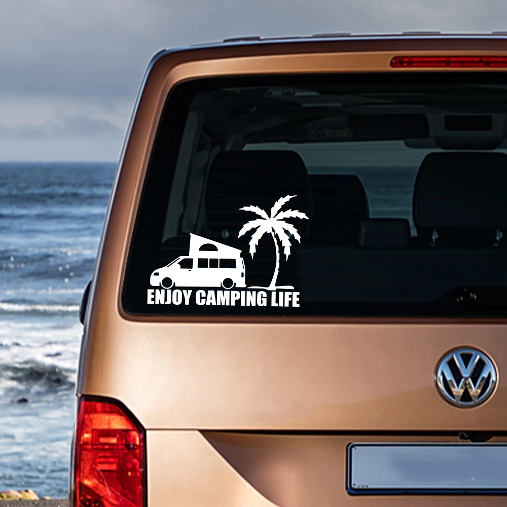 Desfrute de acampamento vida temático texto vinil adesivos de carro para vw transporter auto corpo tuning premium decalques decorativos acessórios