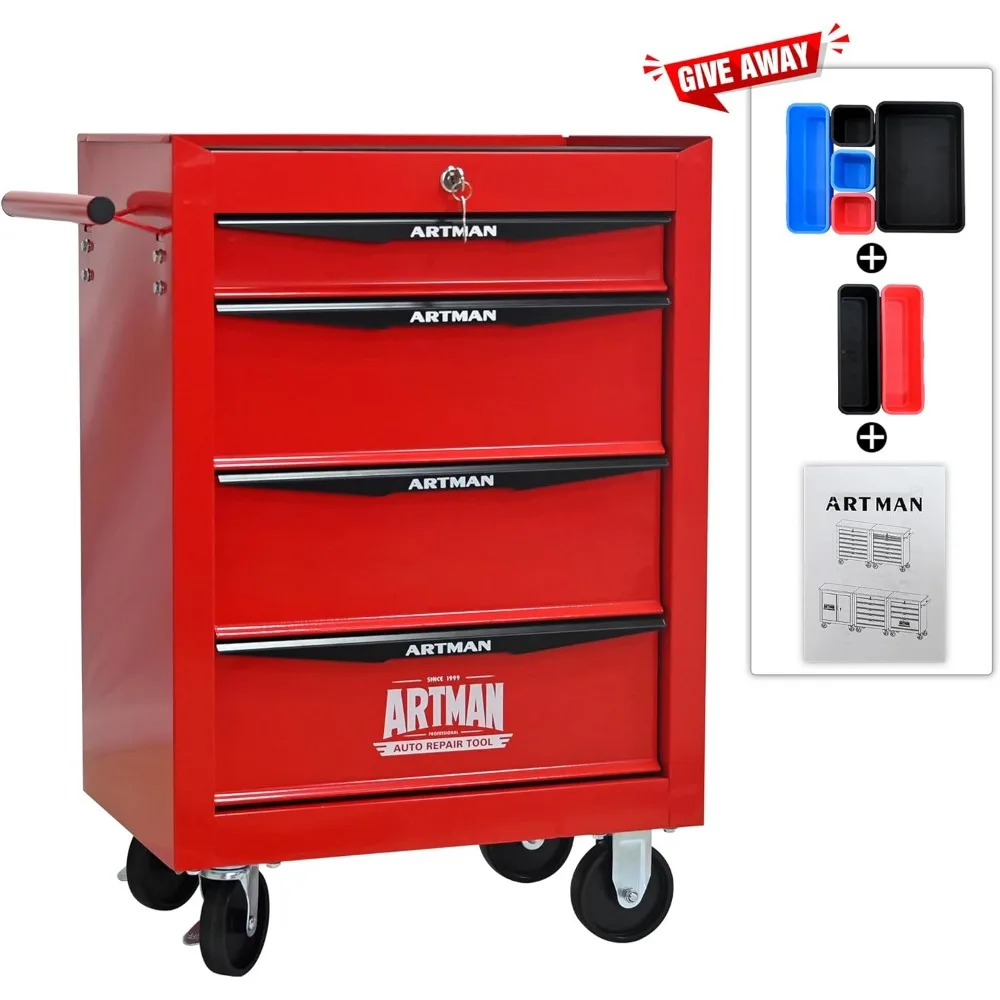 Cassettiera per attrezzi meccanica con 4 cassetti, 7 scatole portaoggetti, banco da lavoro con serratura e organizzato