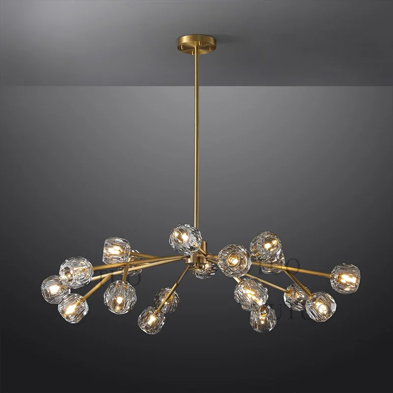 Modern Beveled Cut Crystal Ball Living Room Suspended Villa Bedroom Lighting Fixture Ceiling Pendant Light Chandelier